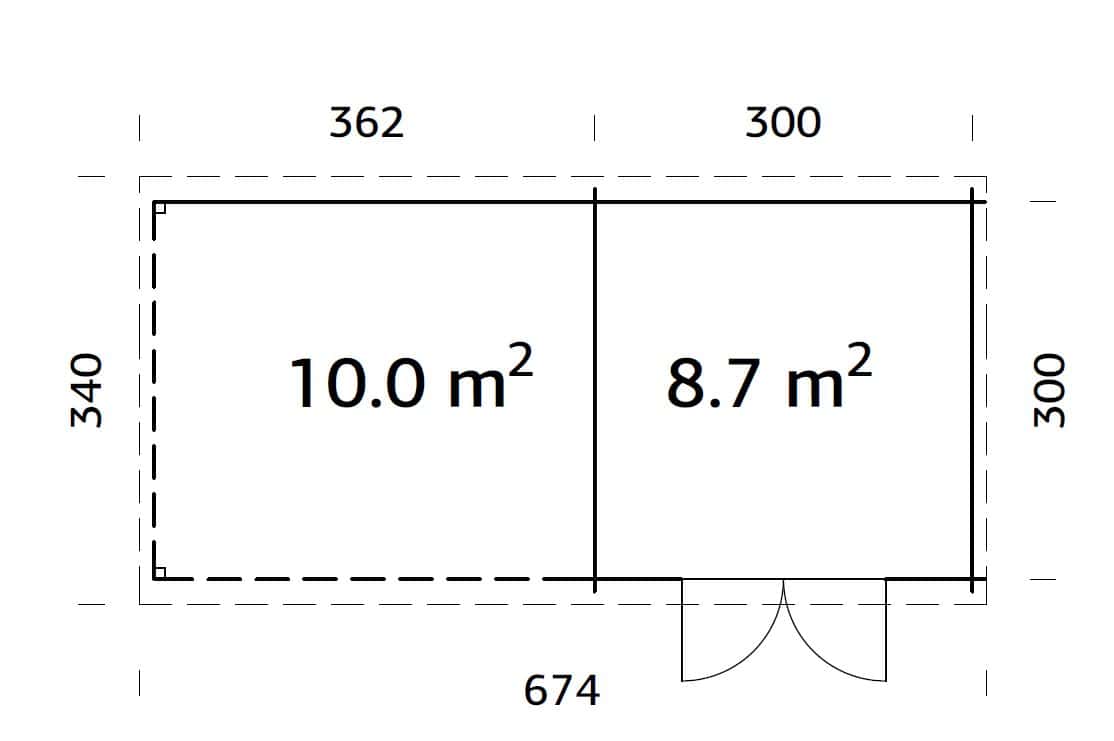 Ella 8.7+10m2 (6.5x3m | 28mm) Varikatusega aiakuur