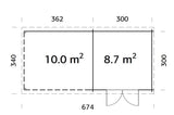 Ella 8.7+10m2 (6.5x3m | 28mm) Varikatusega aiakuur