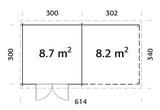 Ella 8.7+8.2m2 (5.9x3m | 28mm) Varikatusega aiakuur