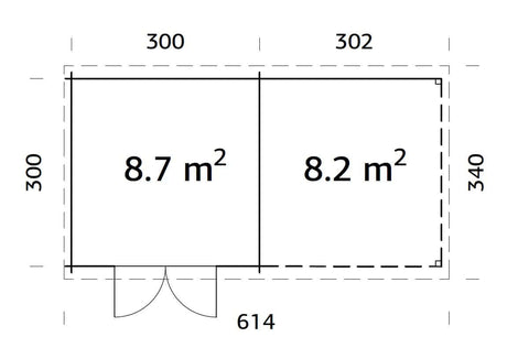 Ella 8.7+8.2m2 (5.9x3m | 28mm) Varikatusega aiakuur