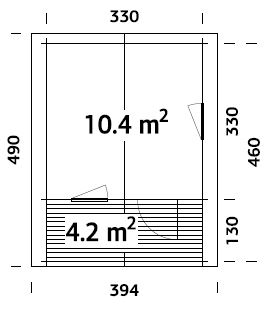 Emma 10.4+4.2m2 (3.3x3.3m | 34mm) Alpi stiilis freespruss-aiamaja