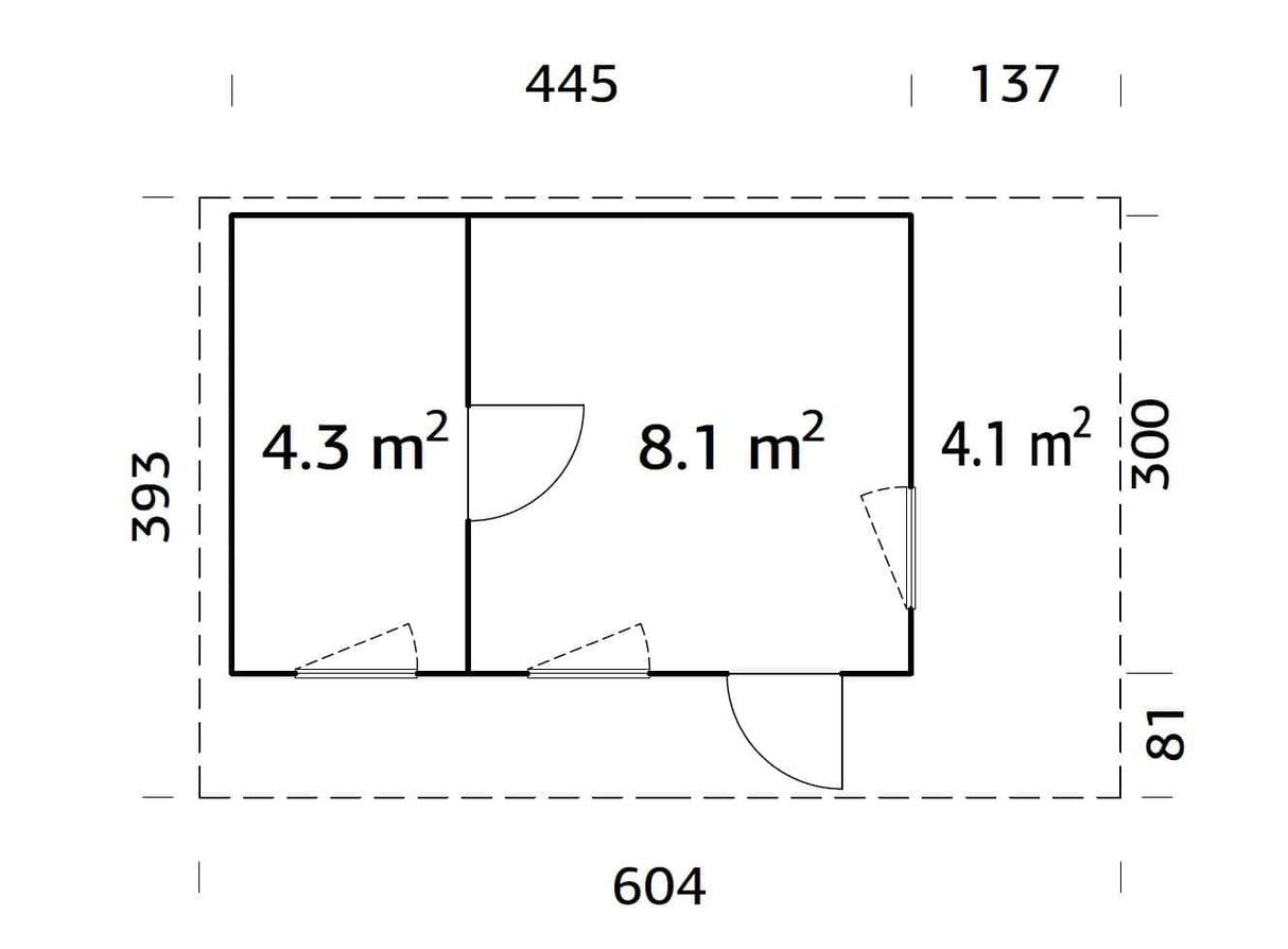 Grace 12.4+4.1m2 (4.45x2.9m | 56mm) Liimpuitelementidest aiamaja pisikese varikatusega