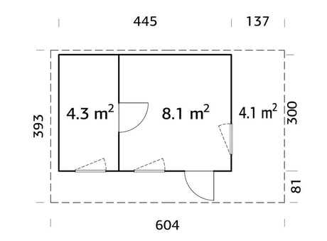 Grace 12.4+4.1m2 (4.45x2.9m | 56mm) Liimpuitelementidest aiamaja pisikese varikatusega