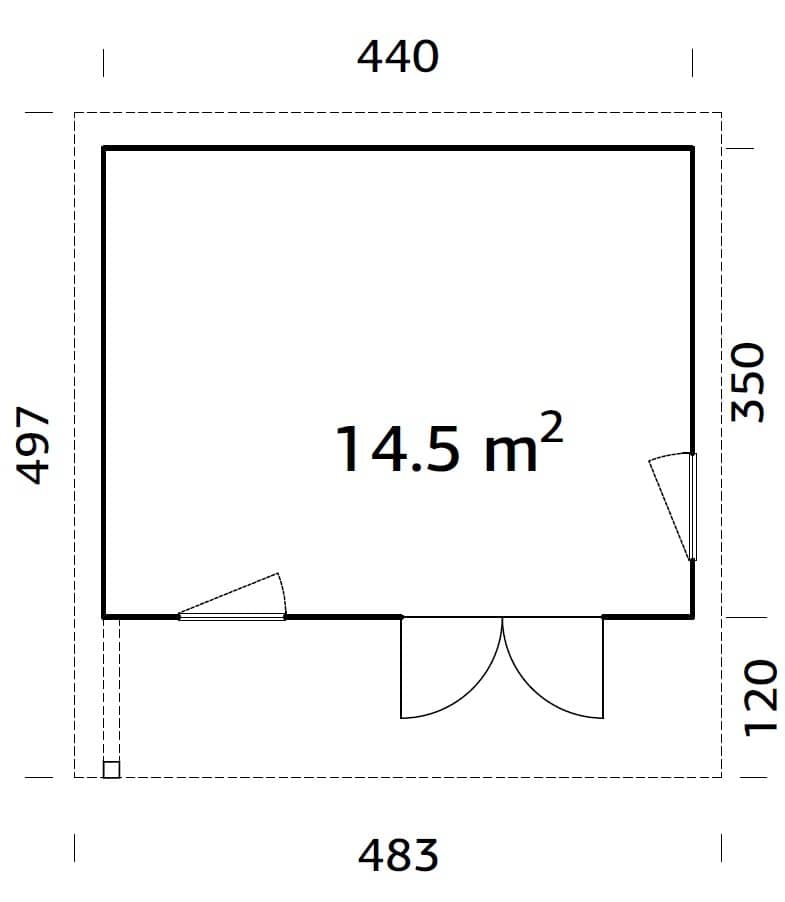 Grace 14.5m2 (4.4x3.5m | 56mm) Liimpuitelementidest aiamaja