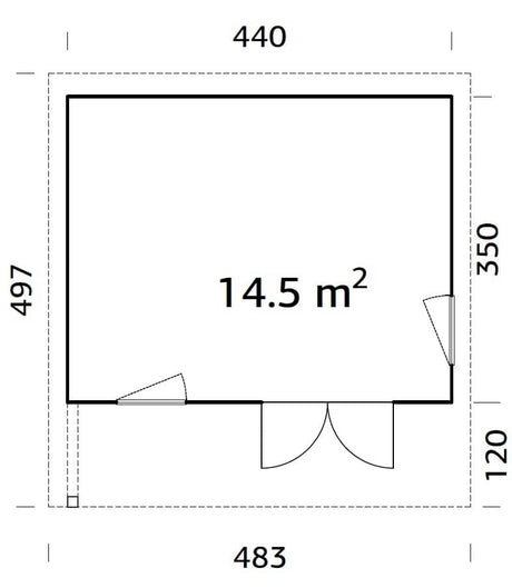 Grace 14.5m2 (4.4x3.5m | 56mm) Liimpuitelementidest aiamaja
