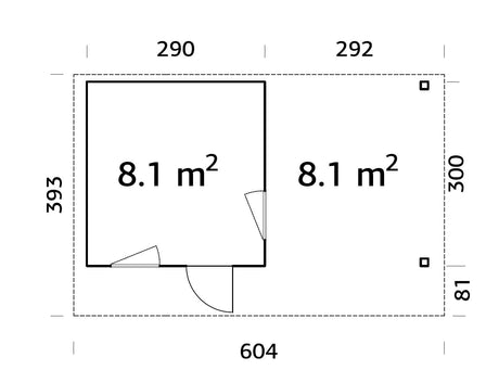 Grace 8.1+8.1m2 5.6x2.9m | 56mm) Liimpuitelementidest aiamaja koos varikatusega