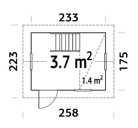 Grete 3.7m2 (2.33x1.75m | 16mm) Valmis seinaelementidest mängumaja magamislavatsiga