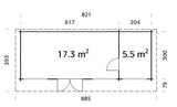Heidi 22.8m2 (8.2x3m | 70mm) Kaldkatusega kahetoaline suur freespruss-aiamaja