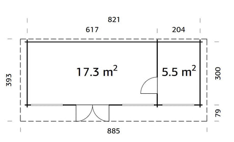 Heidi 22.8m2 (8.2x3m | 70mm) Kaldkatusega kahetoaline suur freespruss-aiamaja