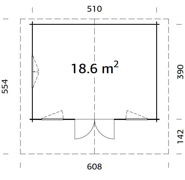 Helena 18.6m2 (5.1x3.9m | 70mm) Traditsiooniline freespruss-aiamaja