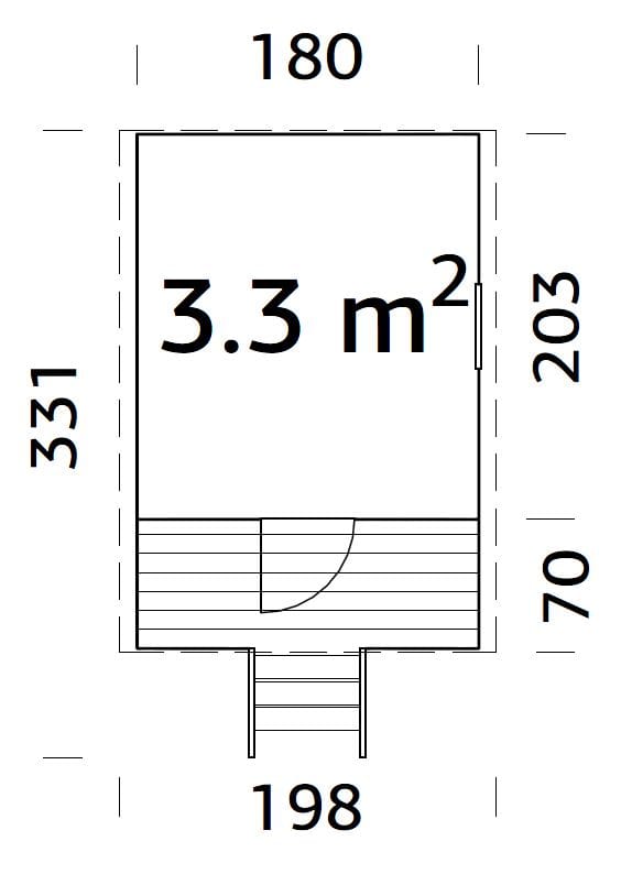 Huck 3.3m2 (1.8x2.03m | 16mm) Valmis seinaelementidest jalgadel mängumaja