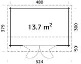 Ines 13.7m2 (4.8x3m | 44mm) Ruumikas freespruss-aiamaja voldikustega