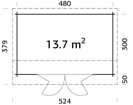 Ines 13.7m2 (4.8x3m | 44mm) Ruumikas freespruss-aiamaja voldikustega
