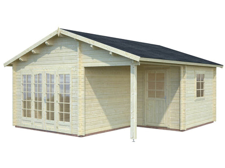 Irene 21,9+5,2 m2 (5.1x5.5m | 44mm) Varjualusega freespruss-aiamaja