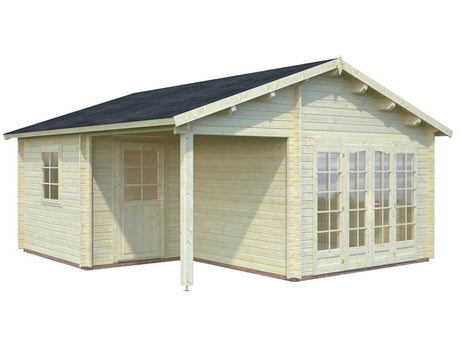 Irene 21,9+5,2 m2 (5.1x5.5m | 44mm) Varjualusega freespruss-aiamaja