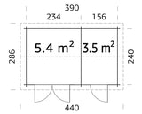 Jari 8.9m2 (3.9x2.4m | 28mm) Kaheruumiline freespruss-aiakuur