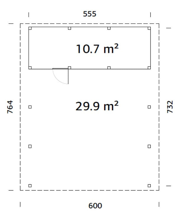 Karl 40.6m2 (5.55x7.32m) Kuuriga lamekatusega autovarjualune kahele autole