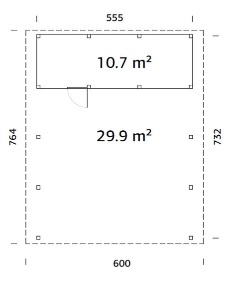 Karl 40.6m2 (5.55x7.32m) Kuuriga lamekatusega autovarjualune kahele autole