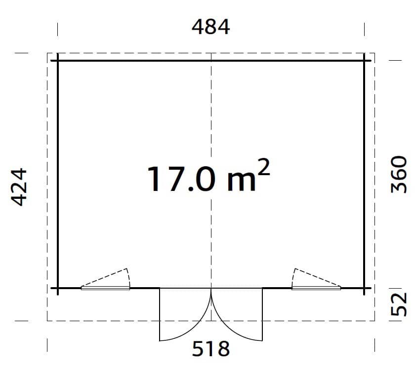 Klara 17m2 (4.84x3.6m | 28mm) Freesprussidest aiamaja