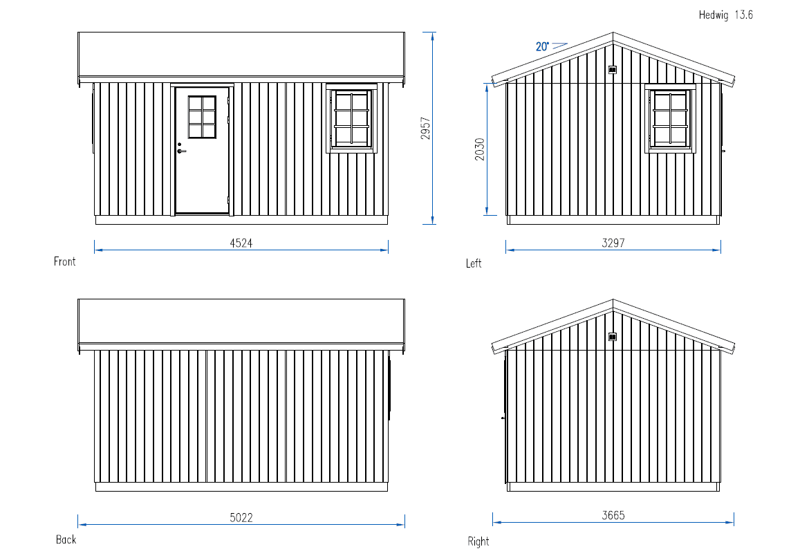 Hedwig 13.6m2 (3.3x4.52m | 18mm) Valmis seinaelementidest aiamaja