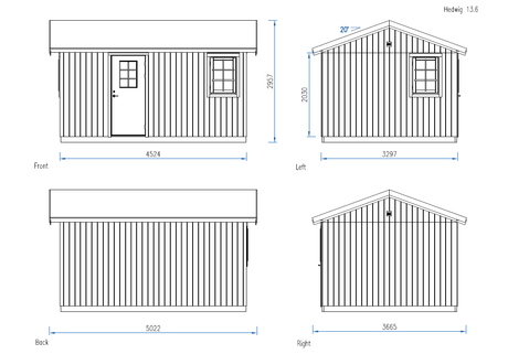 Hedwig 13.6m2 (3.3x4.52m | 18mm) Valmis seinaelementidest aiamaja