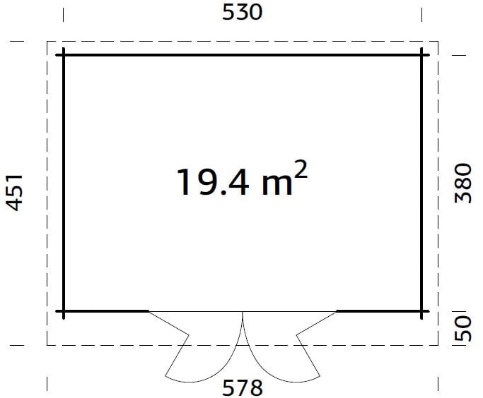Lea 19.4m2 (5.5x4m | 44mm) Lamekatusega aiamaja volditavate ustega