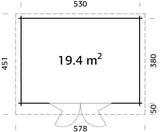 Lea 19.4m2 (5.5x4m | 44mm) Lamekatusega aiamaja volditavate ustega