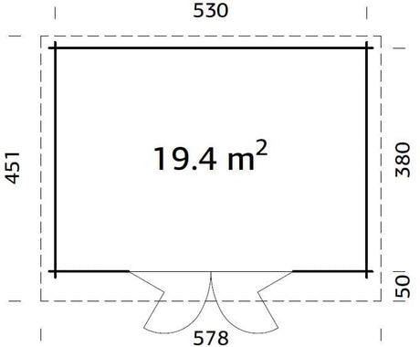 Lea 19.4m2 (5.5x4m | 44mm) Lamekatusega aiamaja volditavate ustega
