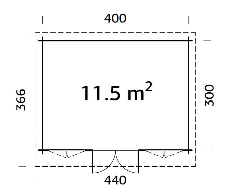 Lisa 11.5m2 (4x3m | 34mm) Lamekatusega freespruss-aiamaja