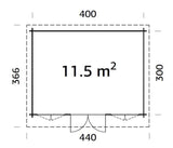 Lisa 11.5m2 (4x3m | 34mm) Lamekatusega freespruss-aiamaja
