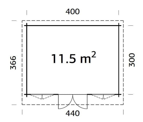 Lisa 11.5m2 (4x3m | 34mm) Lamekatusega freespruss-aiamaja