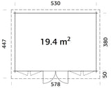 Lisa 19.4m2 (5.5x4m | 44mm) Ruumikas aiamaja lamekatuse ja kahepoolse uksega (uuendatud aastal 2024)