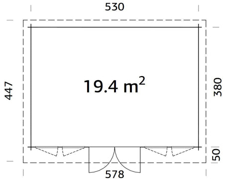 Lisa 19.4m2 (5.5x4m | 44mm) Ruumikas aiamaja lamekatuse ja kahepoolse uksega (uuendatud aastal 2024)