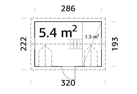 Marie 5.4m2 (2.86x1.93m | 16mm) Valmis seinaelementidest ruumikas mängumaja magamislavatsiga
