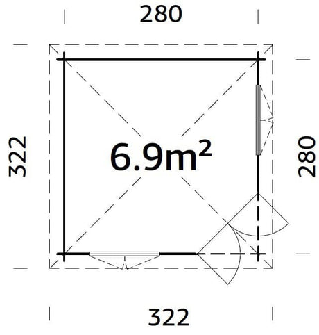 Melanie 6.9m2 (2.8x2.8m | 44mm) Ruudukujuline freesprusspaviljon
