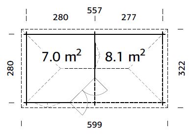 Melanie 7+8.1m2 (5.57x2.8m | 28mm) Varikatusega freesprusspaviljon