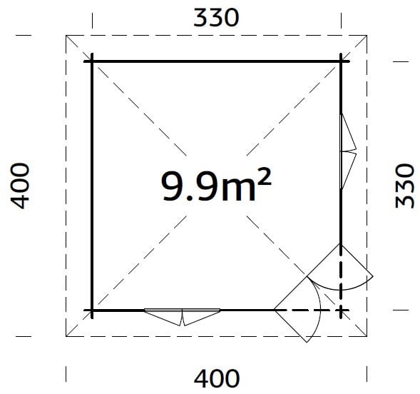 Melanie 9.9m2 (3.3x3.3m | 44mm) Vastupidav ruudukujuline freesprusspaviljon