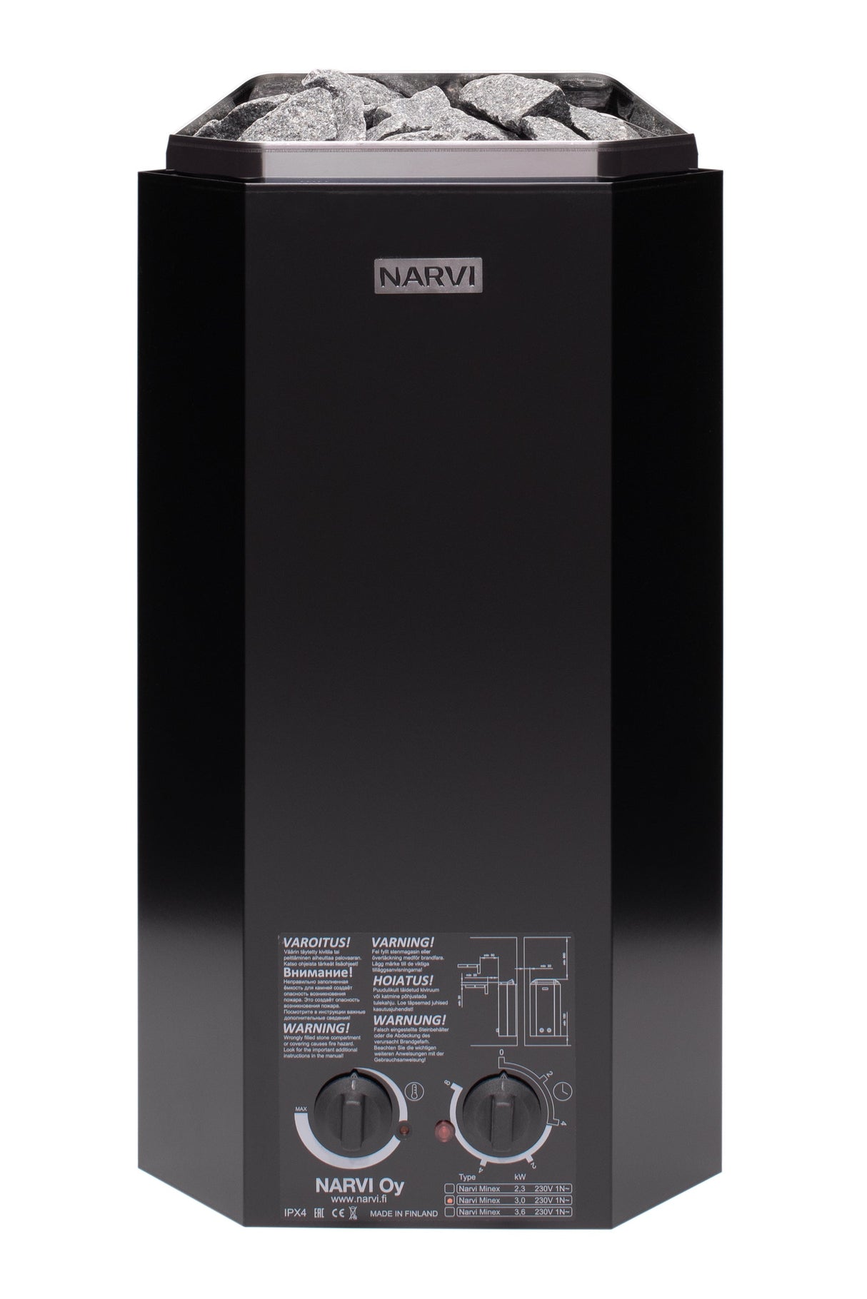 Narvi Minex 3.6 kW elektrikeris ja kerisekivid