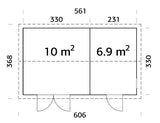 Olaf 16.9m2 (5.61x3.3m | 18mm) Valmis seinaelementidest kaheruumiline aiakuur