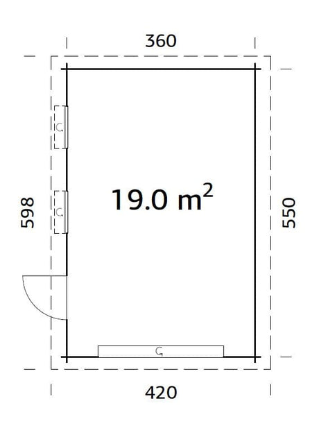 Rasmus 19m2 (3.6x5.5m | 44mm) sektsioonuksega puidust garaaž
