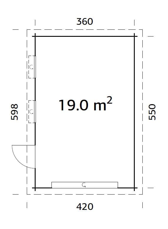 Rasmus 19m2 (3.6x5.5m | 44mm) sektsioonuksega puidust garaaž