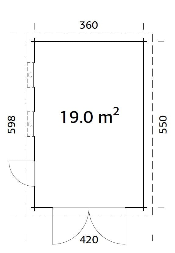 Rasmus 19m2 (3.6x5.5m | 44mm) kahe puidust uksega freesprussgaraaž