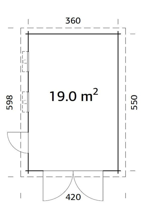 Rasmus 19m2 (3.6x5.5m | 44mm) kahe puidust uksega freesprussgaraaž