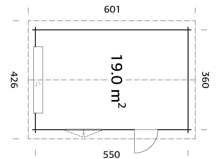 Roger 19m2 (3.8x5.7m | 44mm) Kompaktne freespruss-garaaž sektsioonuksega