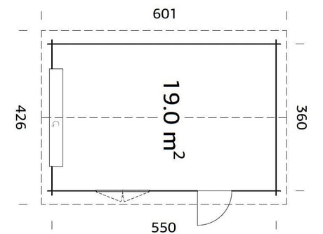 Roger 19m2 (3.8x5.7m | 44mm) Kompaktne freespruss-garaaž sektsioonuksega