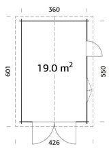 Roger 19m2 (3.8x5.7m | 44mm) Kompaktne freespruss-garaaž puidust ustega