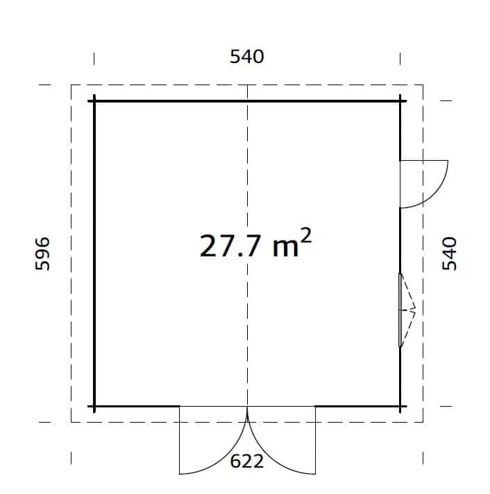 Roger 27.7m2 (5.4x5.4m | 70mm) Puidust uksega ruumikas freespruss-garaaž