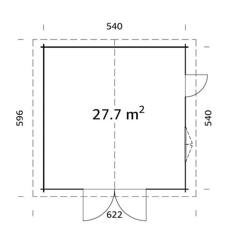 Roger 27.7m2 (5.4x5.4m | 70mm) Puidust uksega ruumikas freespruss-garaaž