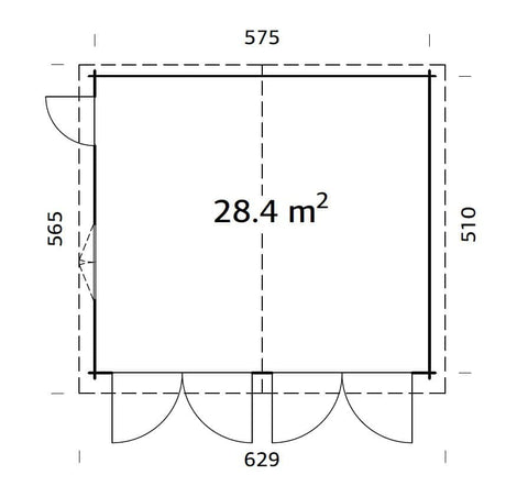 Roger 28.4m2 (5.75x5.1m | 44mm) Puidust ustega kahekohaline freespruss-garaaž