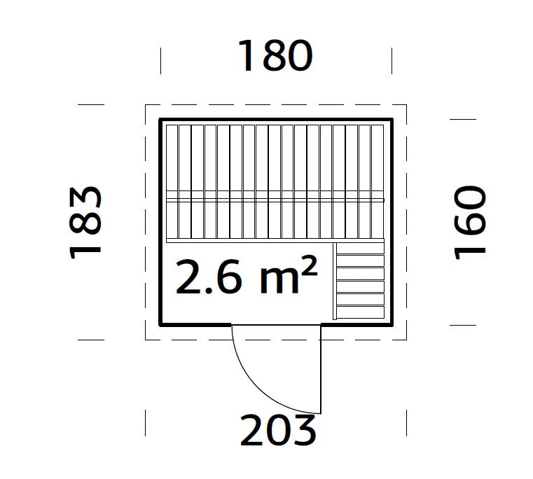 SAUNAKOMPLEKT Eir (2,6m2 | 1,8x1,6m |44mm) Aiasaun koos kerise, kivide ja katusekattega